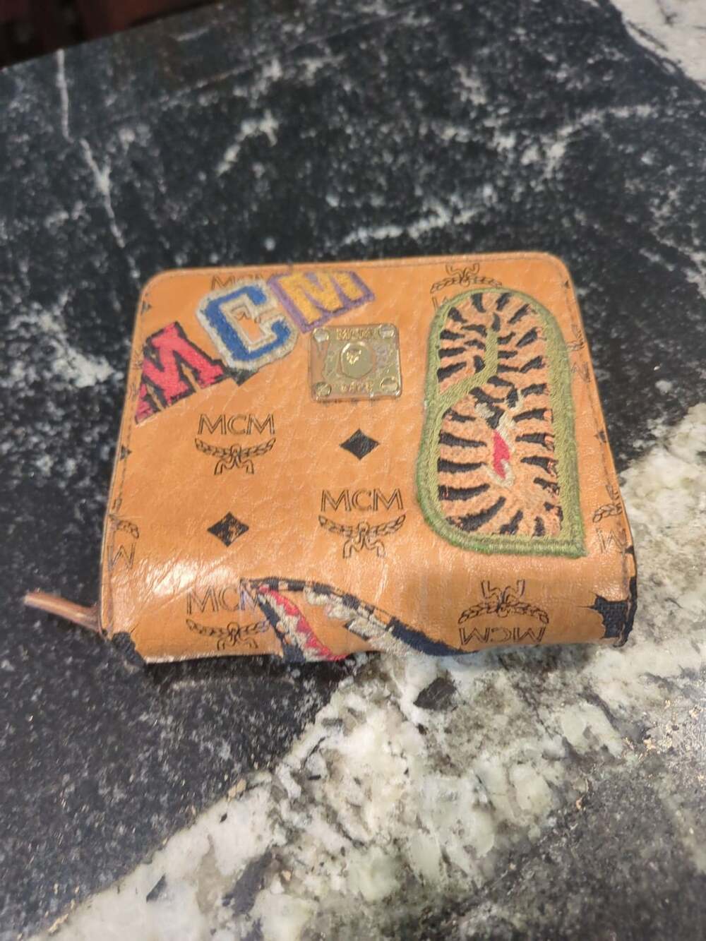 Bape x MCM Shark Zip Around Wallet Visetos Cognac RARE